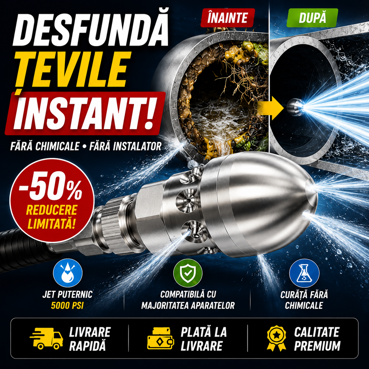 Duză Turbo pentru Desfundarea Țevilor